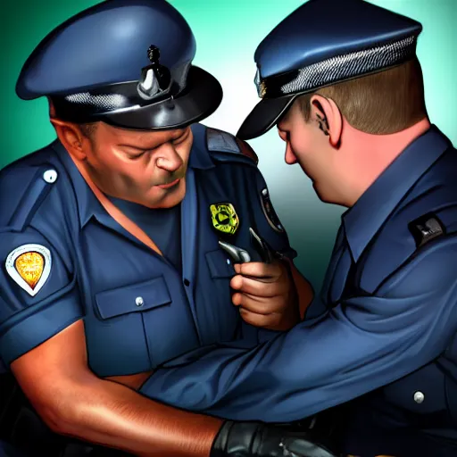 Prompt: policeman performing a lobotomy on another policeman, photorealistic