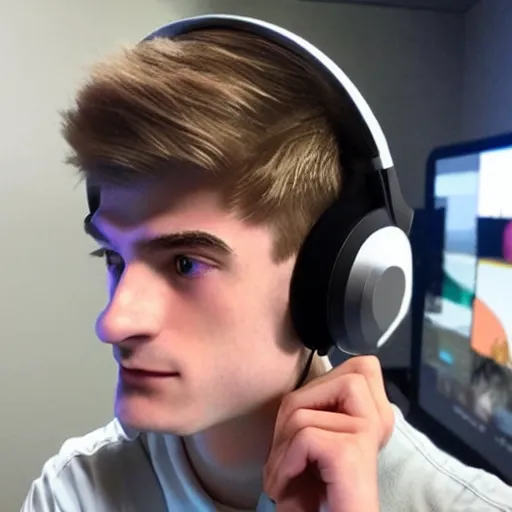 Prompt: “a realistic detailed photo of a guy who is an attractive humanoid who is half robot and half humanoid, who is a male android, twitch streamer Ninja Tyler Blevins, shiny skin, posing like a statue, blank stare, with gaming headphones on”