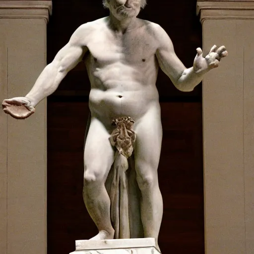 Image similar to bill murray as a marmor statue by michelangelo, church background