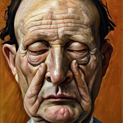 Image similar to high quality high detail painting by lucian freud, hd, portrait of balled man with no eyes