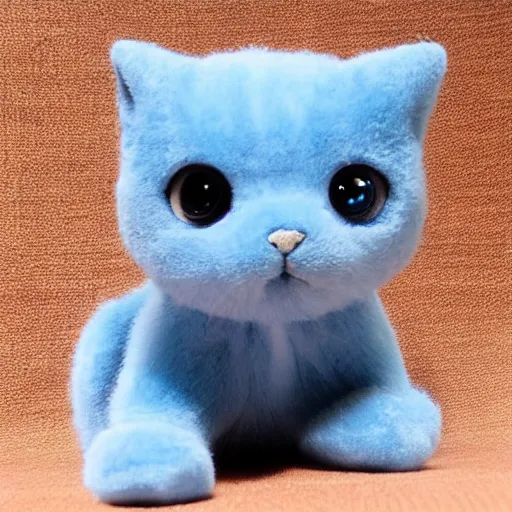 Image similar to a babies's blue kitten made of plush with lovely cute eyes