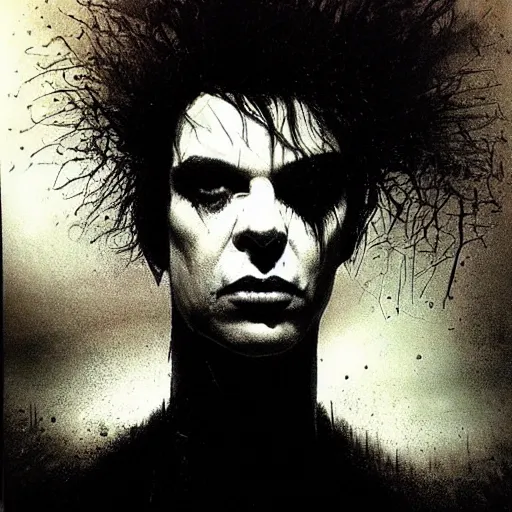 Image similar to stunning portrait of gaunt sid vicious a ( the cure fan ) as dream from sandman, dim stars as eyes, by jeremy mann, by cedric peyravernay, by by russ mills, by richard avedon and ben templesmith, dramatic lightning, sadness, dark eye sockets, in the shadows, punk rock, gothic, high detailed, 8 k