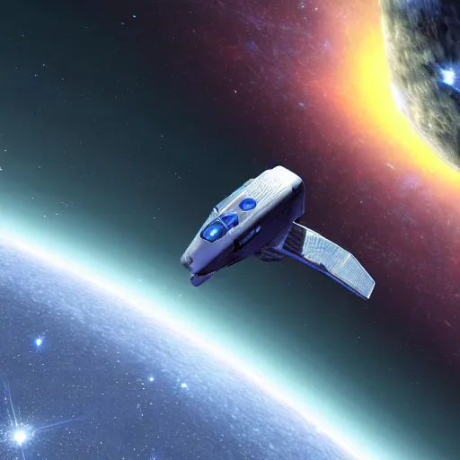 Image similar to Ultramodern Star Trek ship orbiting neutron star