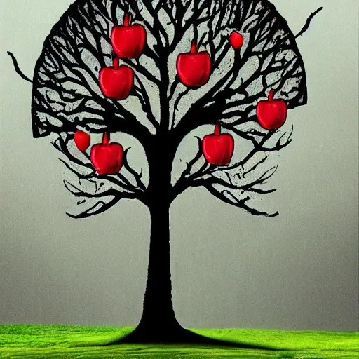 Image similar to tim burton apple tree