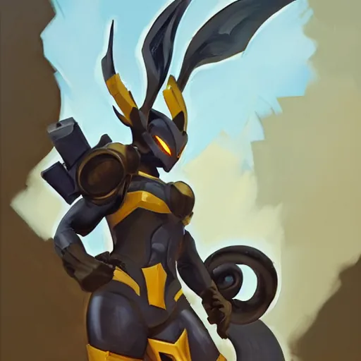 Image similar to greg manchess portrait painting of partially armored umbreon as overwatch character, medium shot, asymmetrical, profile picture, organic painting, sunny day, matte painting, bold shapes, hard edges, street art, trending on artstation, by huang guangjian, gil elvgren, ruan jia, greg rutkowski, gaston bussiere