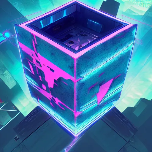 Image similar to the cube, from transformers, hyperreal, trending on artstation, vaporwave theme