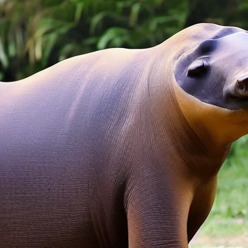 Image similar to A man is sweating profusely in court, because he is lawyer is a tapir.