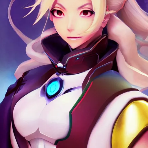 Image similar to portrait of mercy from overwatch, anime fantasy illustration by tomoyuki yamasaki, kyoto studio, madhouse, ufotable, trending on artstation