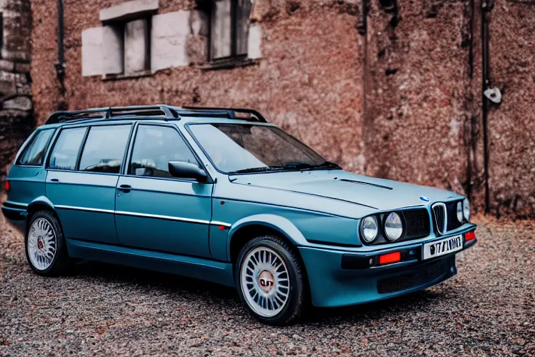 Prompt: 2005 Lancia Delta Integrale BMW M1 estate wagon, XF IQ4, 150MP, 50mm, F1.4, ISO 200, 1/160s, natural light, Adobe Photoshop, Adobe Lightroom, photolab, Affinity Photo, PhotoDirector 365