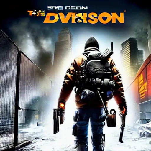 Image similar to the division poster set in an apocalyptic los angeles, agent standing with a gun in the foreground, cinematic, 4 k