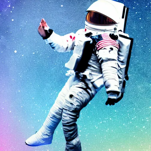 Image similar to A still cut of an astronaut Moonwalk dancing on the moon’s surface, kpop style colors, smokey background