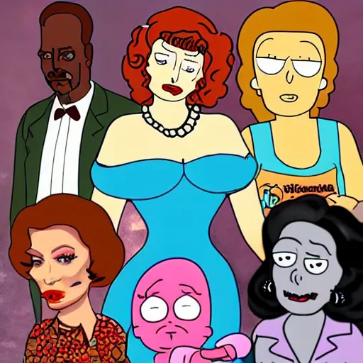 Image similar to real housewives lucille ball in the style of the tv show rick and morty