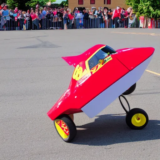 Image similar to red box soapbox race, wacky races, photo