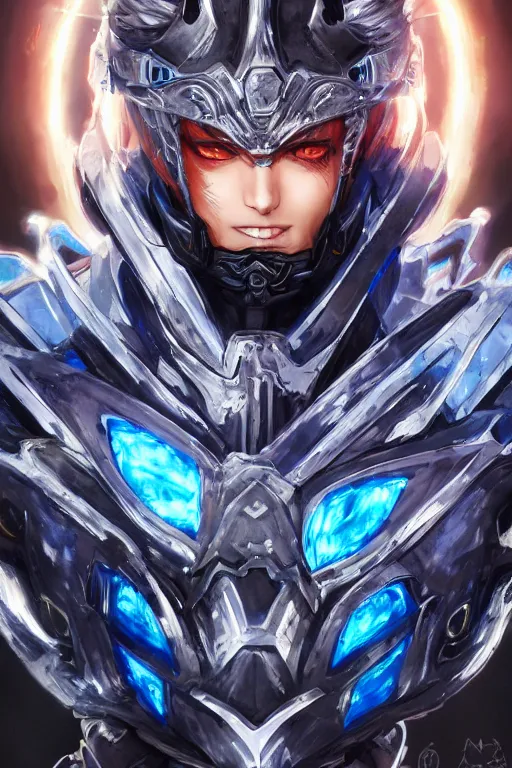 Image similar to concept art, anime portrait of a ninja cyborg warrior wearing an intricate azure wolf themed armor by Masamune Shirow, Stanley Artgerm Lau, WLOP, Rossdraws, James Jean, Andrei Riabovitchev, Marc Simonetti, and Sakimichan, trending on artstation