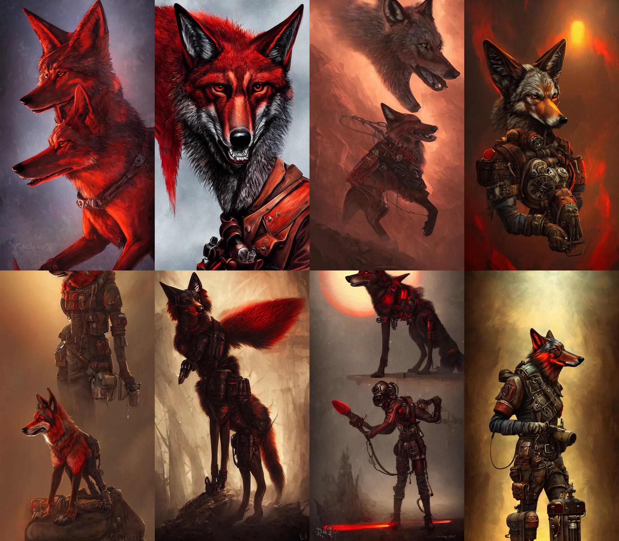 Prompt: dieselpunk red wolf, art station, fantasy, light