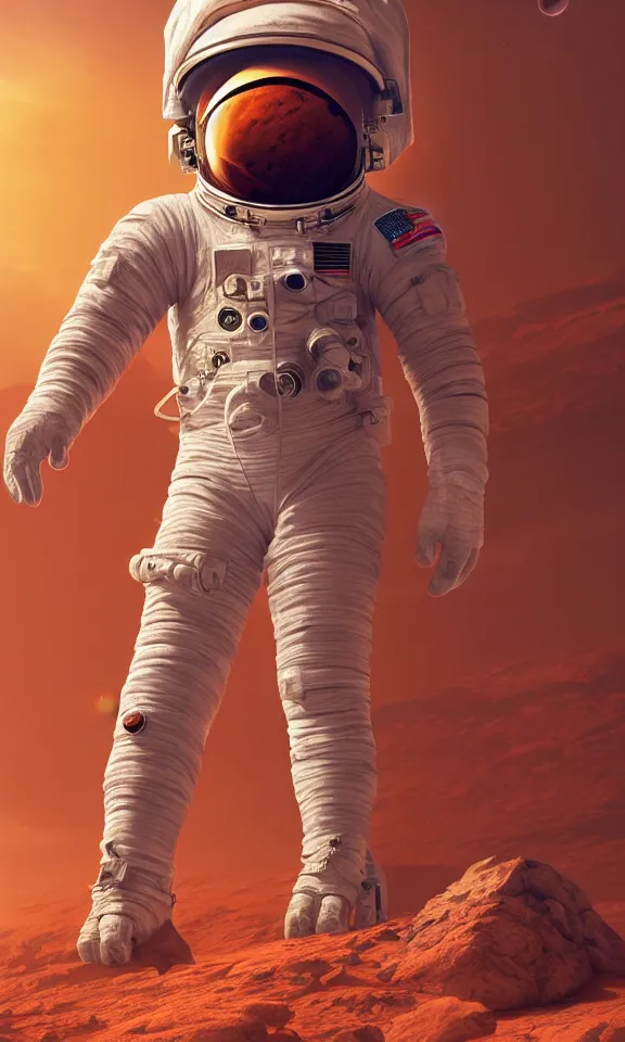 Image similar to astronaut posing on mars, portrait, full body shot, digital art, concept art, fantasy art, highly detailed, hd wallpaper, hdr, artstation, deviantart, behance