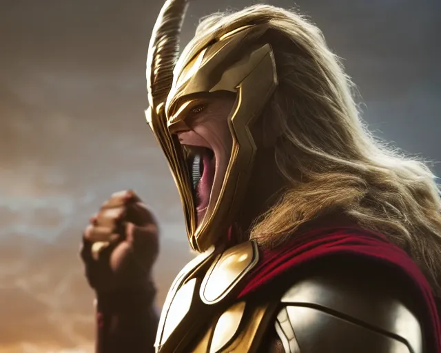 Prompt: a film still of beta ray bill in new thor movie, cinematic lighting, high resolution, 4 k