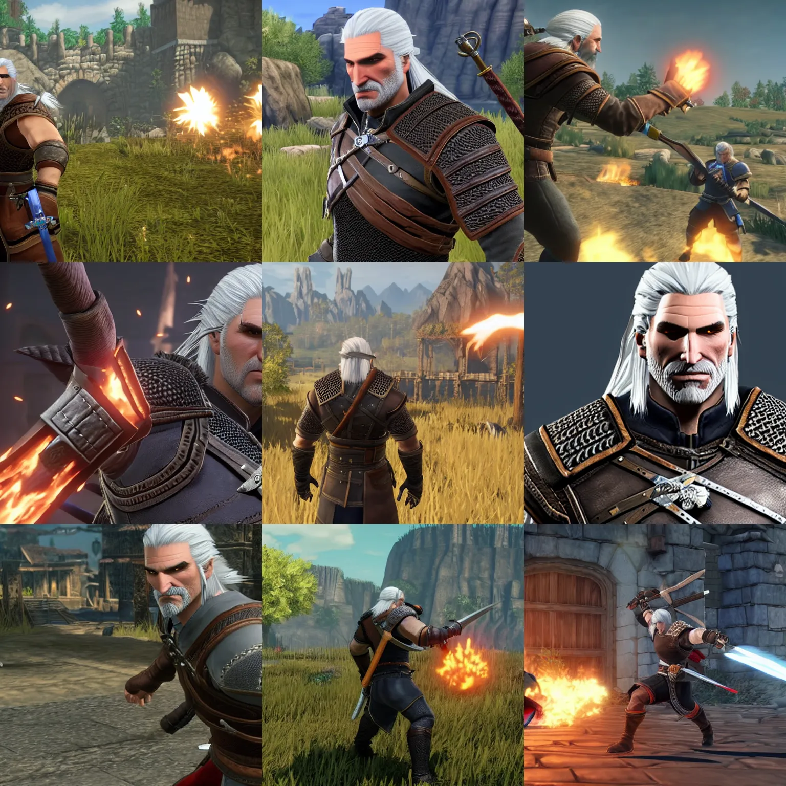 Prompt: gameplay screenshot of geralt of rivia in super smash bros ultimate