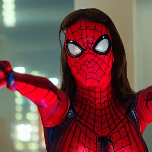 Image similar to Mila Jovovich as spiderwoman , film still, best scene, 4k