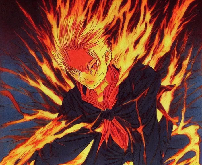 Prompt: anime art, yeltsin went to hell, infernal art in good quality, scary picture in color