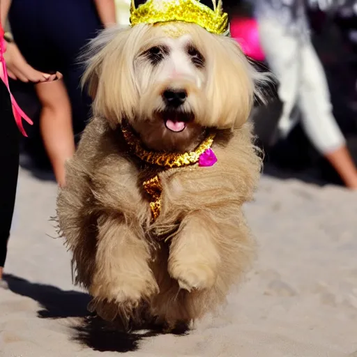 Prompt: cream - colored havanese dog as beyonce at coachella