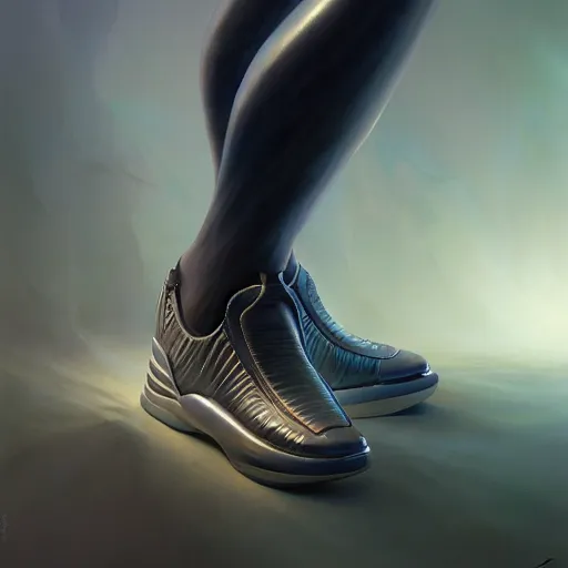 Image similar to futuristic balenciaga sneakers by jesper ejsing, james jean, justin gerard, tomasz alen kopera, cgsociety and fenghua zhong, subsurface scattering, highly detailed, rim light, art, cinematic lighting, very coherent, hyper realism, high detail, 8 k