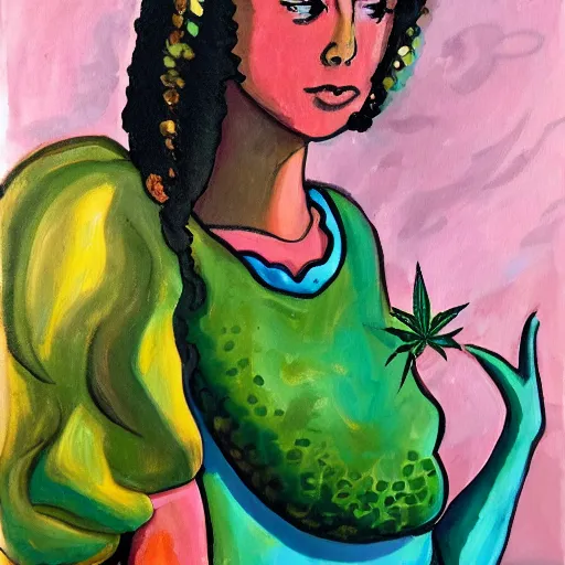 Image similar to painting of the princess of cannabis,