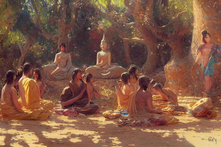 Image similar to buddhism, painting by gaston bussiere, greg rutkowski, jean giraud