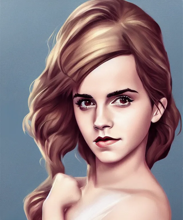 Image similar to emma watson pinup style full body portrait, pinup pose, standing up, swimsuit, elegant, digital painting, trends on artstation, concept art