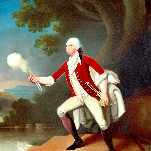 Image similar to eighteenth century oil painting of george washington playing wii sports