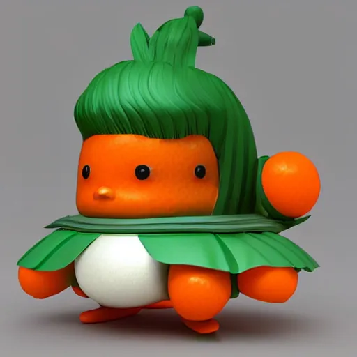 Prompt: 3d model of a Japanese mascot, representing oranges, art by Kawase Hasui and Yokoyama Taika and Goto Jin