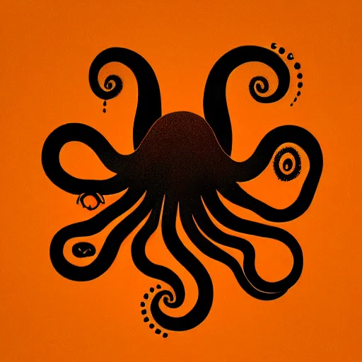 Image similar to octopus symmetric logo painting by tim biskup and afshar petros, matte background, sharp contours, minimal, trending on artstation