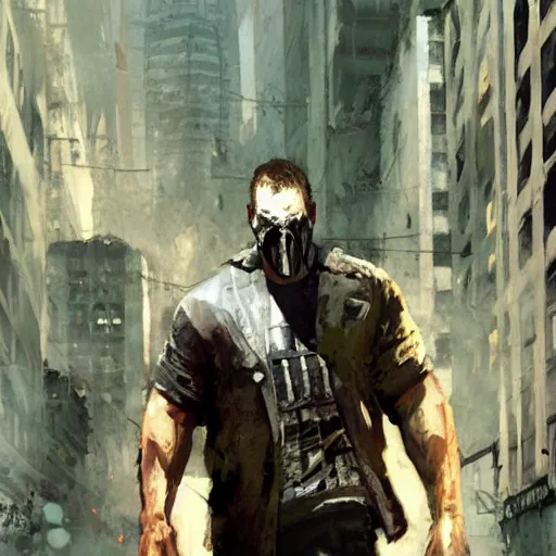 Prompt: bane in gta iv concept art by craig mullins