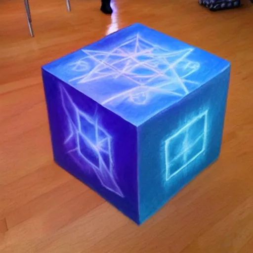 Prompt: a 4 d cube, tesseract, drawn on chalkboard with chalk