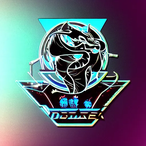 Image similar to retro electronics logo depicting a dragon head and a tuxedo highly detailed. artstation. r / cyberpunk