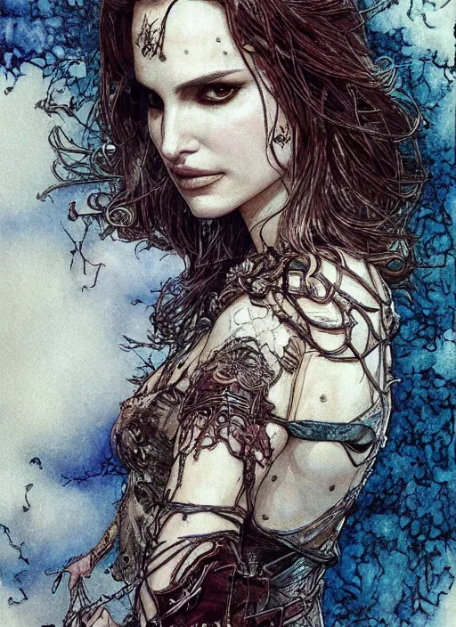 Image similar to realistic detailed painting of Natalie Portman by yoshitaka amano david mack and rebecca guay and arthur rackham and james jean, Neo-Gothic, gothic, rich deep colors