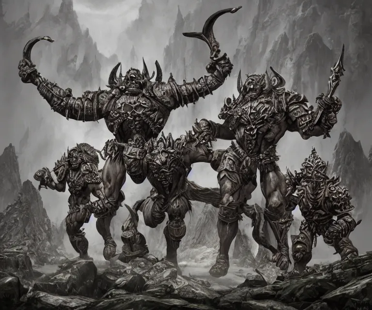 Image similar to trailcam footage grotesque horrific stylistic vray 3 d render of warhammer, silver ornate armor slim bodybuilder warriors, mountains and giant gothic abbeys, hyperrealism, fine detail, 8 k, artsation contest winner, cgsociety, fantasy art, cryengine, brush strokes, oil canvas by mandy jurgens and michael whelan