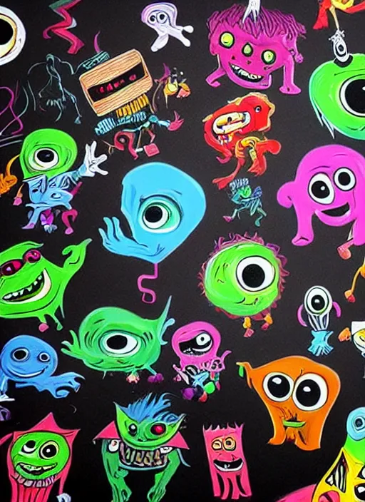 Image similar to beautiful graffiti monsters on black background paper