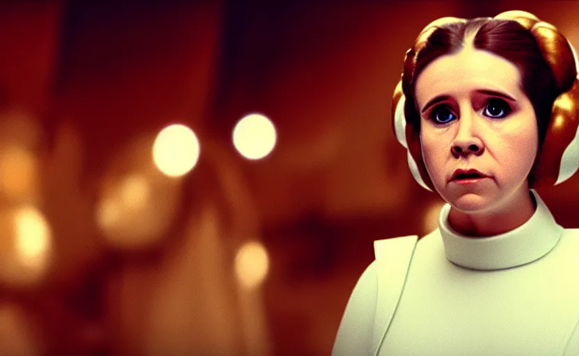 Prompt: hamster princess leia, movie still, star wars, cinematic, sharp focus, cinematic grain, cinematic lighting, 8 k