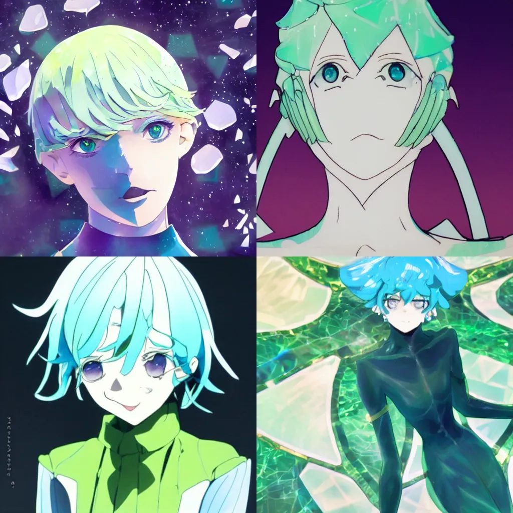 Prompt: Phosphophyllite from Houseki no Kuni, Anime Land of the Lustrous