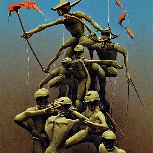 Image similar to toy soldiers in a swiderweb, zdzisław beksinski