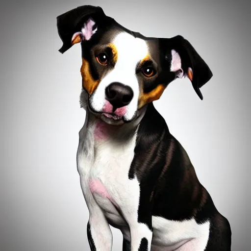 Image similar to a black and white dog mixed with american staffordshire terrier papillon german shepherd treeing walker coonhound, digital art