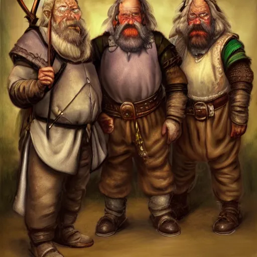Prompt: Realistic, portrait, three Dwarf Brothers, dungeons and Dragons