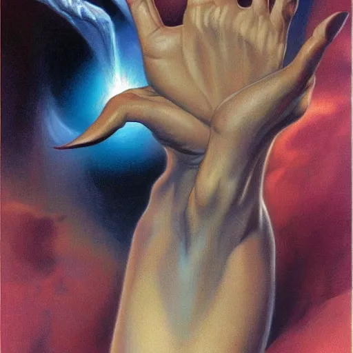 Prompt: a hand by boris vallejo