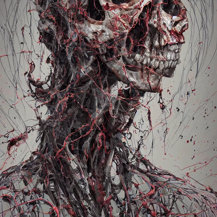 Prompt: portrait of a melting skull. wearing a headdress. infected with zombie fungus. intricate abstract. intricate artwork. nightmare fuel. by Tooth Wu, wlop, beeple, dan mumford. octane render, trending on artstation, greg rutkowski very coherent symmetrical artwork. cinematic, hyper realism, high detail, octane render, 8k, iridescent accents