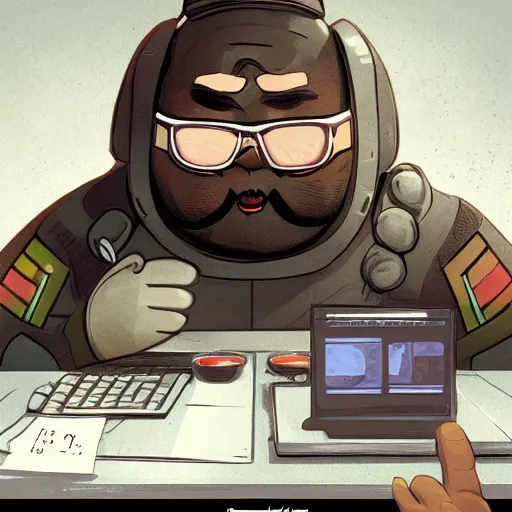 Image similar to an insanely detailed painting of a chubby asian man wearing a homemade superhero costumed, sitting at a computer desk typing on the keyboard, in the style of peter mohrbacher, dramatic lighting and composition, trending on artstation, concept art, comic book, graphic novel