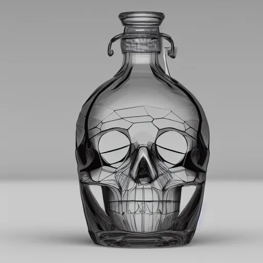 Prompt: transparent ancient winged skull flask, raytracing, 3d rendering, octane render