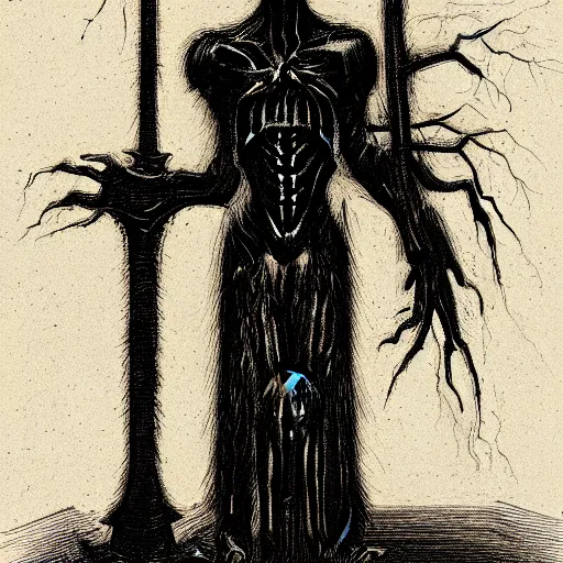 Prompt: full-body dark creepy gothic H.R. Giger realistic diagram drawing central composition a decapitated soldier with futuristic elements. he welcomes you with no head, dark dimension, empty helmet inside is occult mystical symbolism headless full-length view. standing on ancient altar eldritch energies disturbing frightening, hyper realism, 8k, sharpened depth of field, 3D