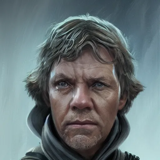 Image similar to portrait of a man by Greg Rutkowski, old jedi Master Luke Skywalker from Star Wars Expanded Universe, he is about 60 years old, wearing tactical gear of the Galactic Alliance, highly detailed portrait, digital painting, artstation, concept art, smooth, sharp foccus ilustration, Artstation HQ