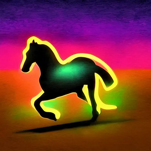 Prompt: a running horse, neon art style, art station